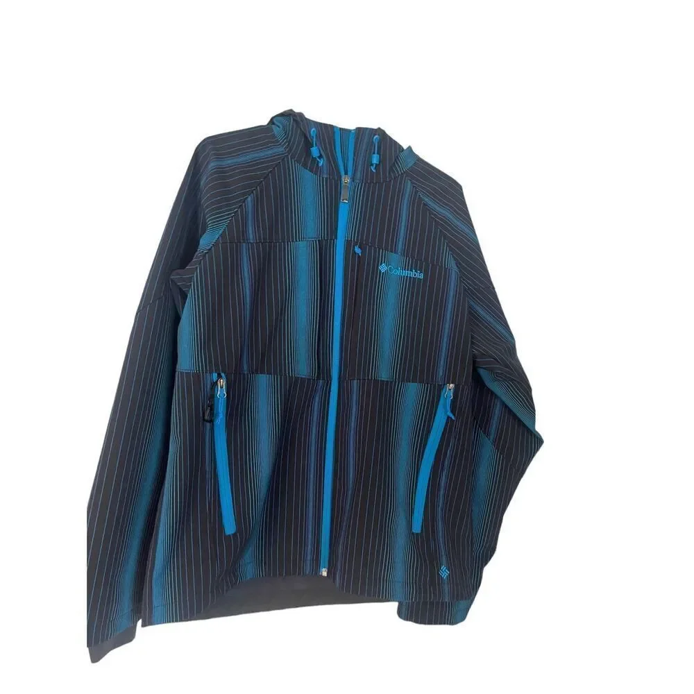 Columbia Mens Black & Blue Pinstriped Full Zip Hooded Jacket Size Large snowboar